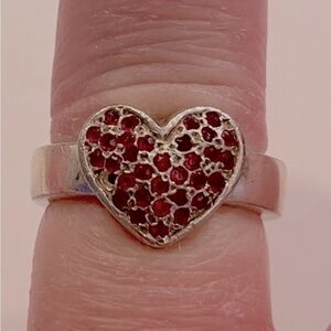 Vintage Pink Tourmaline Cluster 925 Sterling Silver  Heart Ring Size 8 1/2
